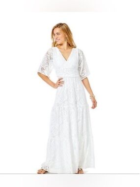 Lilly Pulitzer Parigi Maxi Dress Resort Blossom Lace Bridal Rehearsal Party M